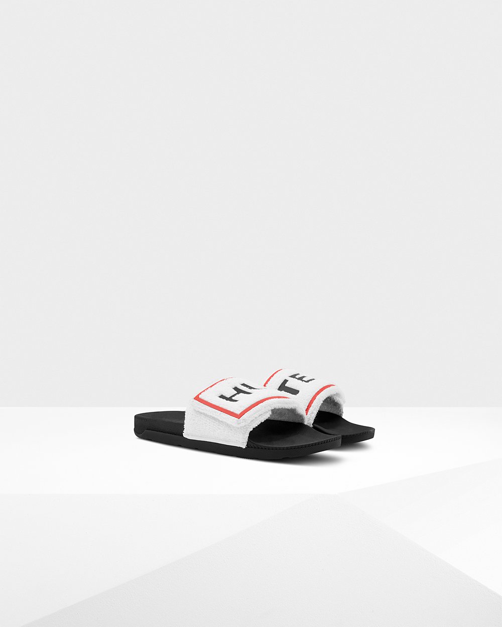 Mens Slides - Hunter Original Terry Towelling Logo Adjustable (46TLFCWVG) - Black/White